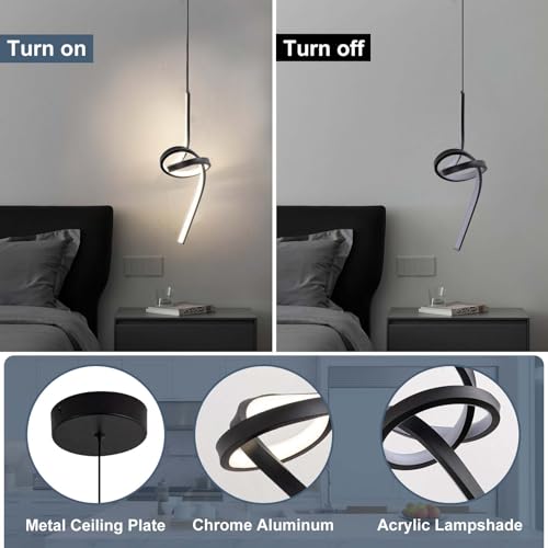 ADISUN Modern LED Pendant Light, Spiral Pendant Lights Kitchen Island, 4500K Neutral Light, Adjustable Height, Pendant Light Fixtures for Living Room Bedroom Hanging Light(Black) - color: Black-Neutral