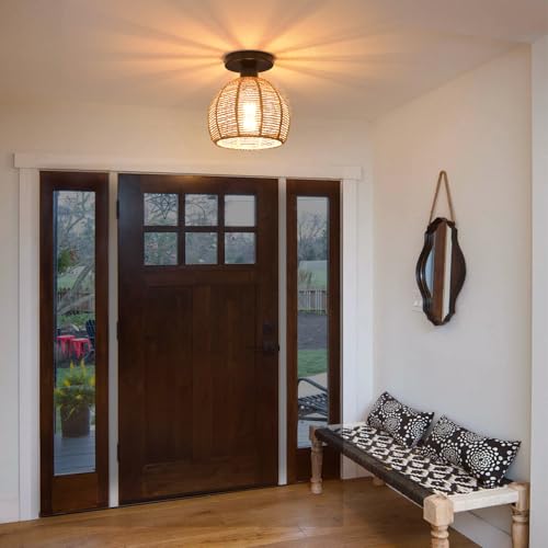 Hand-Woven Rattan Flush Mount Ceiling Light,Farmhouse Light Fixtures Ceiling Mount Boho for Hallway Bedroom Kitchen Entryway Living Room - color: 7.87 IN Rattan 1 Pack