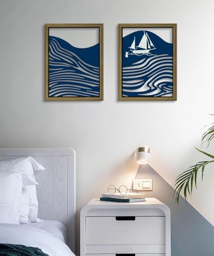 Putuo Decor Abstract Wall Art, Set of 2 Blue Ocean Wave Modern Wall Art for Living Room, Minimalist Nautical Wall Decor for Home or Office 16x8 In - color: Blue Mountain