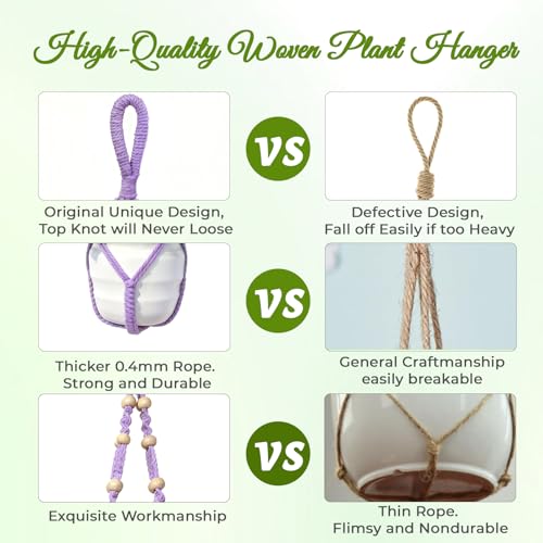 Macrame Plant Hanger, Up to 4-15 inch Pots, Wood Beads Cotton Hanging Planter Holder for Indoor Outdoor Boho Home Decor, 35 Inch, Set of 2 (Purple) - color: Purple