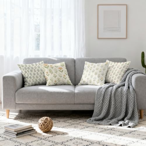 Blue Green Block Throw Pillow Covers 18x18 Set of 4, Vintage Floral Spring Decorative Cushion Cases for Couch Sofa and Bedroom Pillcases Home Decor for Living Room - color: Blue Green Block
