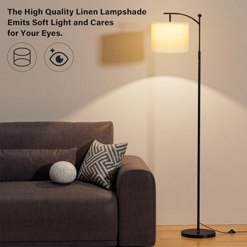Ambimall 60" Floor Lamp with 3 Color Temperatures, Adjustable White Shade, Black Pole - Tall Lamp for Living Room, Bedroom, Office, Classroom, Dorm - 9W Bulb Included - color: White & Black