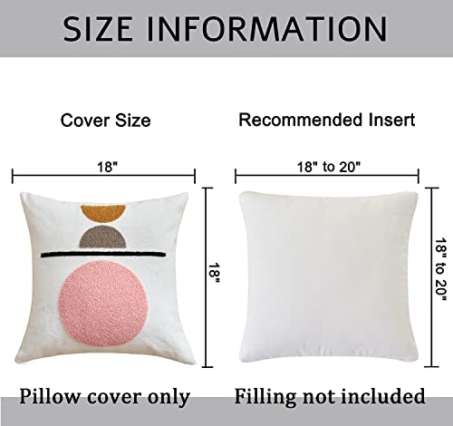 Boho Embroidered Throw Pillow Covers Soft Tufted Neutral Accent Pillowcase,Simple Geometric Textured Pattern Decorative Abstract Sham for Modern Home Decor -1 Pcs，18x18 Inches(Pink,Beige) - color: Type 2