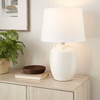 Nourison Home 24" White Farmhouse Ceramic Pottery Jug Table Lamp for Bedside Table, Living Room, Office, Entryway - color: White