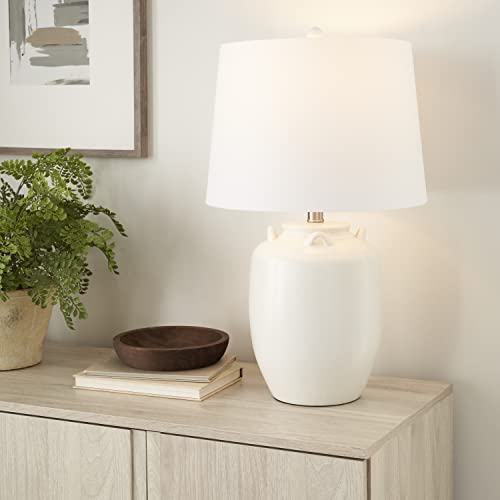 Nourison Home 24" White Farmhouse Ceramic Pottery Jug Table Lamp for Bedside Table, Living Room, Office, Entryway - color: White