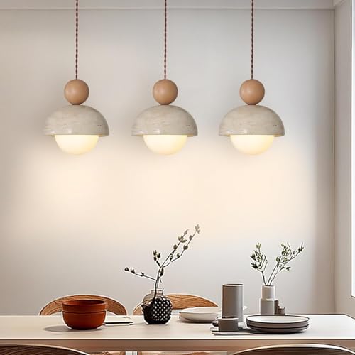 7.1inch Wabi Sabi Natural Stone Pendant Light Travertine & Wood Hanging Light Round Nordic Mini Pendant Lamp G9 for Kitchen Island teahouse Dining Room Bedroom - color: 1pcs, size: 7.1inch