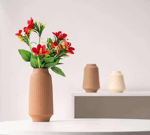 Ceramic Vase Set of 3, Modern Multicolor Pattern Flower Vases for Home Decor, Office, Centerpieces, Boho Farmhouse Style (Khaki/Brown/Beige) - color: Terracotta/Tan/Cream-vt2