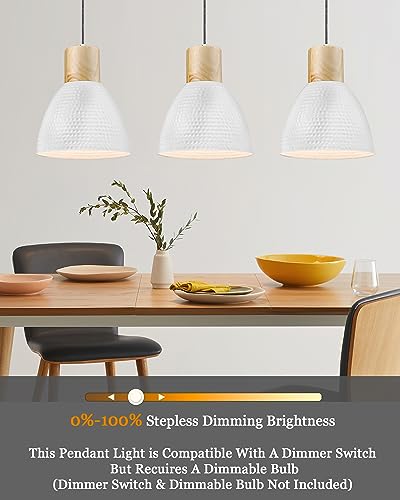 ELYONA 2 Pack Hammered Pendant Light Fixtures, 10.2” Metal & Rubber Wood Island Hanging Lamp, Adjustable Height, Modern Pendant Lighting for Kitchen,Farmhouse Bar,Dining Room,Bedroom, Nordic White - color: White - 2 Pack