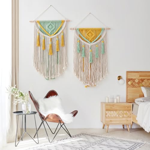 BMIDRUT Macrame Wall Hanging Boho Home Decor Handmade Macrame Tapestry Woven Decoration for Bedroom Living Room Apartment Dorm Gallery 18x28 Inch (A+B) - color: A+B