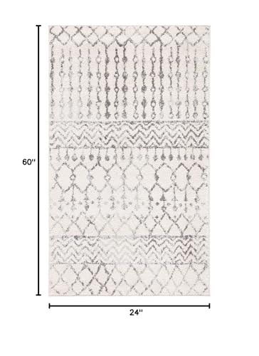 SAFAVIEH Tulum Collection Accent Rug - 2' x 5', Ivory & Grey, Moroccan Boho Distressed Design, Non-Shedding & Easy to Clean, Ideal for Front Door, Kitchen, Entryway, Foyer (TUL270A) - color: Ivory/Grey, size: 2' x 5' (Rectangular)