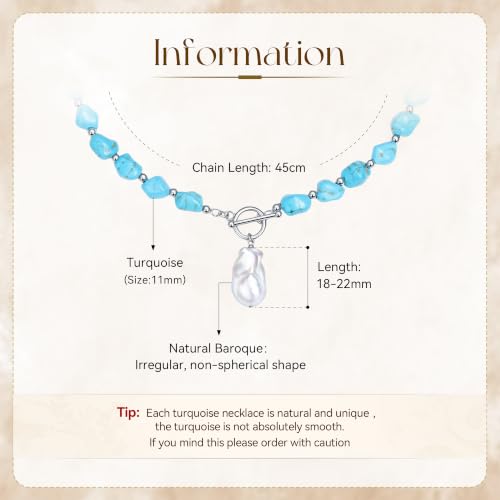 Beaded Necklaces for Women with Baroque Pearl, Turquoise Amethyst Lapis lazuli Tiger Eye Handmade Boho Bead Choker Necklace, Natural Stone Summer Jewelry Birthday Mother Gift for Women - color: Turquoise