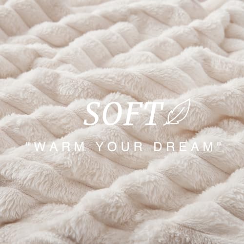 EXQ Home Fleece Blanket Queen Size for Couch or Bed - 3D Stripe Jacquard Decorative Blankets - Cozy Soft Lightweight Fuzzy Flannel Blanket Suitable for All Seasons(90"×90",Beige) - color: Beige, size: Queen