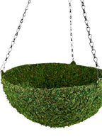 Serene Spaces Living Preserved Green Moss Hanging Basket, Decorative Planter with Metal Chain for Floral Arrangements, Garden Weddings, and Event Décor, 12.5" Diameter & 5" Tall