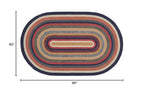 VHC Brands Stratton Primitive Jute Blue Striped Accent Rug Decor Oval w/Floor Pad 60"x96" - size: 60x96
