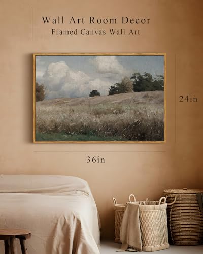 InSimSea Framed Canvas Wall Art Vintage Decor, Farmhouse Scenery Vast Field Grassland Paintings, Large Prints, Nature Landscape Wall Decoration for Living Room Bedroom Bathroom, 24"x36" - color: Corn Field, size: 36"L x 24"W