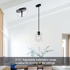 Black Pendant Lights Kitchen Island,Modern Farmhouse Glass Pendant Light,Light Fixture Kitchen Pendant Mini Hanging Light Fixture for Sink (1 Pack Black stem Rod) - color: 1 pack black stem rod