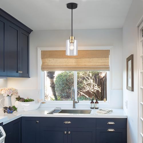 Black Brass Pendant Lights Kitchen Island - Clear Glass Pendant Light Fixture Multiple Stems Rods 3 Units 12 Inch 3 Units 4 Inch (2 Pack Black Brass Downrod) - color: Black+brass 2PK