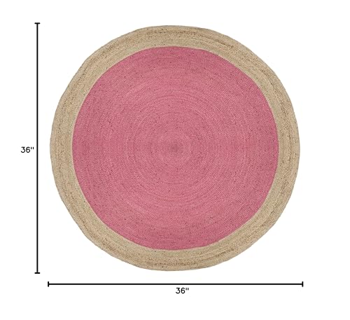 SAFAVIEH Area Rug 3' Round - Natural Fiber Collection - Pink & Natural Brown, Handmade Jute, Braided Border Design (NF801P) - color: Pink/Natural, size: 3' (Round)