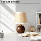 11.4" Modern Wooden Bedside Table Lamp, Small Nightstand Desk Lamp with Fabric Shade, Warm Ambient Light, Dimmable E26 Socket with Bulb Included for Bedroom Living Room (Fabric) - color: Scalloped Fabric+Solid Wood Base