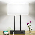 Bedside Touch Control Table Lamp with Dual USB Charging Ports 1 AC Outlet, 3 Way Dimmable Modern Nightstand Lamp with White Fabric Shade, Desk Lamp for Bedroom Living Room Office with 5000K LED Bulb - color: White