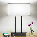 Bedside Touch Control Table Lamp with Dual USB Charging Ports 1 AC Outlet, 3 Way Dimmable Modern Nightstand Lamp with White Fabric Shade, Desk Lamp for Bedroom Living Room Office with 5000K LED Bulb - color: White