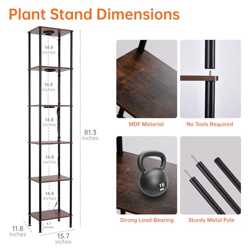 Bstrip Plant Stand Indoor with Grow Light, 81.3" Tall Indoor Plant Shelf, 6 Tier Flower Stand with Plant Light Full Spectrum, Metal Plant Holder with Light, lighted Plant Rack for Home, Corner, Patio