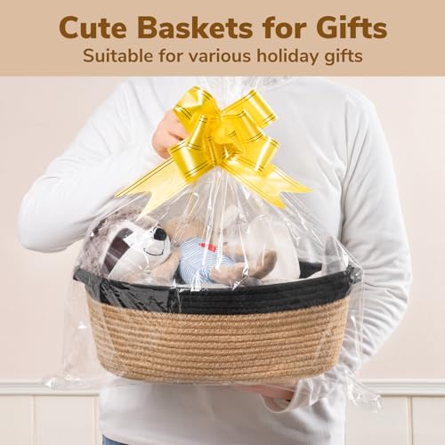 Goodpick Small Woven Basket, Decorative Basket for Home Decor, Small Woven Baskets with Handles for Gifts, Dog Toy Bin, Storage Baskets for Bathroom, Living Room, 12"x 8" x 5", Jute and Black - color: Black, size: 12x8x5 Inch (Pack of 1)