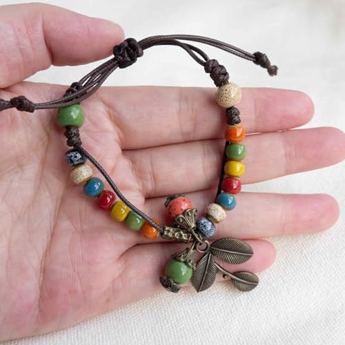 Handmade Green Boho Bracelets for Women, Bohemian Ceramic Beads Bracelets for Friends, Trendy Porcelain Stone Beaded Bracelets for Sisters - color: Colorful-Leaf