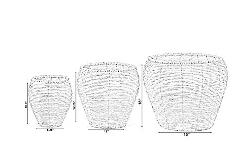 Vintiquewise Woven Round Flower Pot Planter Basket with Leak-Proof Plastic Lining- Set of 3 - size: Set of 3