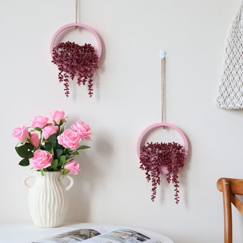 Artificial Hanging Plants Hanging Planter Fake Succulents Artificial String of Pearls with Pot and Lanyard for Home Office Wall Decoration - color: Pink, size: 2 Pcs