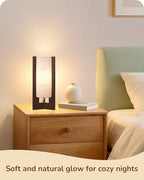 EDISHINE Wood Table Lamp, 13.5" Small Bedside Lamp, Beige Linen Shade, Rosewood Cylinder Nightstand Lamp for Bedroom Living Room, On-Off Line Switch, E26 Base (Bulb Not Included) - color: Dark Walnut Color