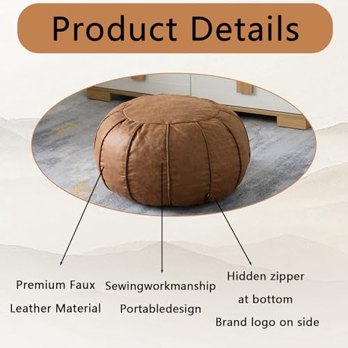 Louis Donné Unstuffed Pouf Ottoman Handmade Moroccan Storage Footstool Seat Round Home Decoration Pouf Cover Multi Functional Bean Bag Floor Chair for Living Room, Office, Bedroom, Balcony Decor - color: St126 Brown-1