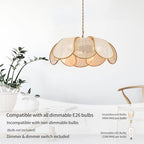 3-Light Hanging Lights with Plug in Cord, 14.3FT Stepless Brightness Flower Shaped Hanging Lamp with On/Off/Dimmable Switch, Boho Handwoven Chandelier Rattan Pendant Light for Bedroom Nursery (Cream）