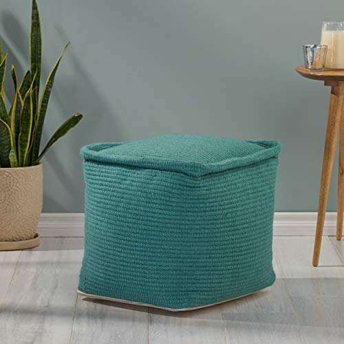 Foamma Pouf Ottoman Teal, 16"x16"x16" - Square Ottoman Foot Rest for Living Room and Bedroom, Pouf Footstool with Handcrafted Cotton, Foot Rest for Couch, Boho Furniture for Home - color: Teal