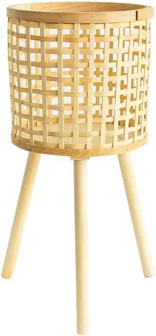 Bamboo Plant Stand,Handmade Woven Plant Stand with Removable Legs,Boho Plant Stand Tall Planters for Indoor Outdoor Plants(Khaki,M)