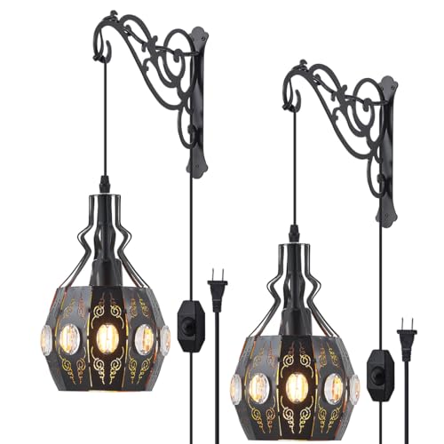 YLONG-ZS 2PK Crystal Plug in Wall Sconce Hanging Lamp Shelf Dimmable Wall Sconces Adjustable Wall Lights with Wall Sconces Wall Mount Plug in Lamps for Bedroom Living Room - color: YLW13black