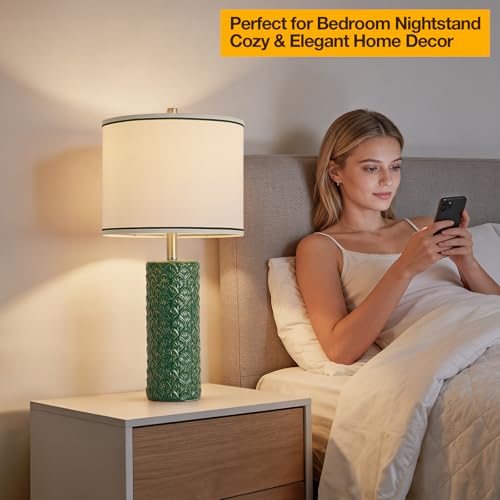 27" Farmhouse Bedside Table Lamp Set of 2, Green Modern Ceramic Lamps for Living Room, 3 Color Temperature Rustic Table Lamps for Bedroom, Night Stands, Dorm,Office, Home Décor (Bulb Included) - color: Green, size: 27"