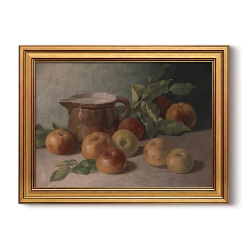 HUARCEY Gold Framed Vintage Wall Art for Living Room, Harvest Apples Still Life Oil Painting Artwork Shelf Decor Abstract Wall Pictures Prints, Farmhouse Fruit Room Decor Bedroom Kitchen Bathroom - color: Apple, size: 16"L x 12"W