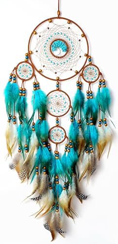 Large Dream Catchers, Boho Handmade Woven Turquoise Dream Catchers Wall Hanging for Bedroom Home Decor, Wedding Party Decor, Adults Boys Girls Festival Blessing Gift (Turquoise & Brown) - color: Turquoise & Brown