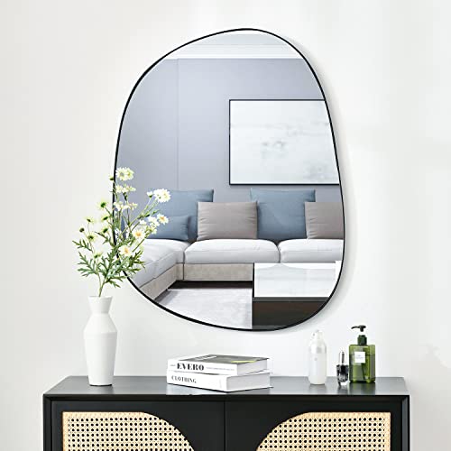 ELEHUME Asymmetrical Wall Mirror for Decor 27"*35", Modern Black Framed Wall Mirror for Living Room Bathroom Bedroom Entryway ELE-STOU-0063HEI - color: Mat Black, size: 35"L x 27"W