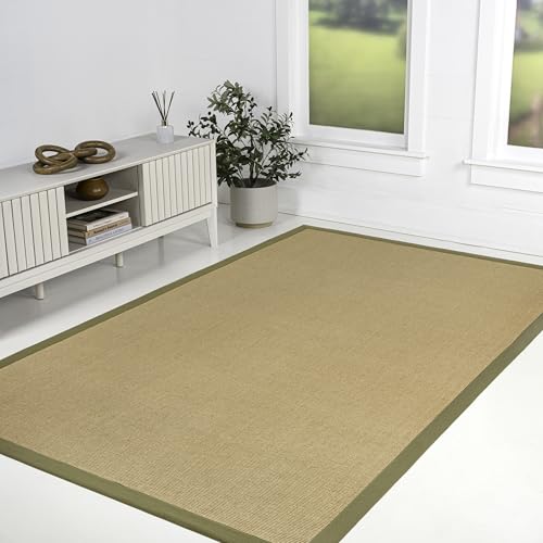 JONATHAN Y Border Jute Indoor Area Rug Natural/Olive 3X5 ft, Camden Farmhouse Cottage for Living Room, Bedroom, Kitchen, Office, Easy-Cleaning, High Traffic, Pet-Friendly, Non-Shedding KTN100E-3 - color: Natural/Olive, size: 3' x 5' (Rectangular)