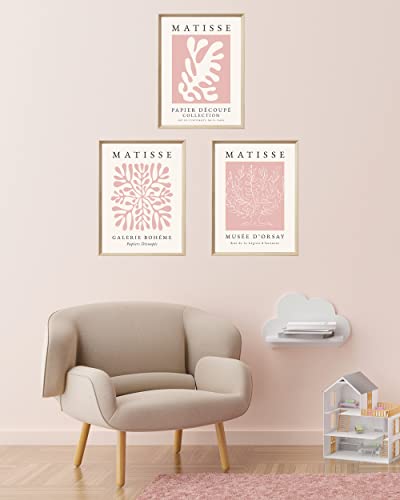 Framed Matisse Pink Canvas Wall Art,Abstract Matisse Canvas Wall Decor,16x12IN High Framed Wood Design Print,Minimalist Classic Decor Aesthetic for Living Room,Bedroom,Bathroom Set of 3 - color: Matisse Pink Wall Decor Framed, size: 16"L x 12"W
