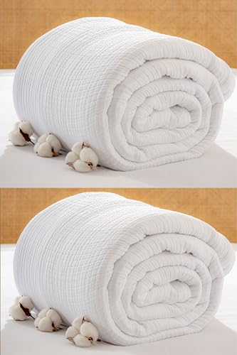 Muslin Blanket - Pure 100% Turkish Cotton Airy Soft Light Versatile Gauze Throw Blanket for Bed, Couch, Sofa (White, Queen XL Size (95" x 95" inch)) - color: White, size: Queen XL Size ( 95" x 95" inch )