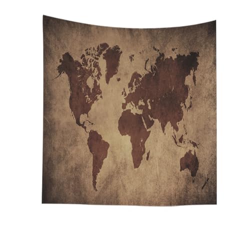 CAPSCEOLL World Map Tapestry - Brown Wall Hanging, Kids' Room Decor, 50x60 Inches - color: Brown Black, size: 50"L x 60"W