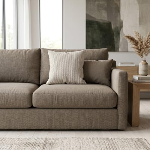 SanVia Cotton Throw Pillow Covers 20x20 – Handwoven Jacquard Texture, Fade-Resistant, No Pilling – Hidden Zipper, Decorative Cushion Cover for Sofa, Couch, Bed – Insert Not Included (Striped, Beige) - color: Oat Beige, size: 20" x 20"