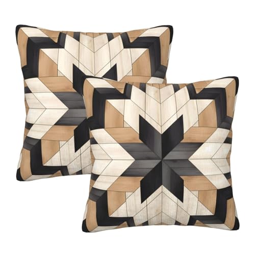 Geometric Wood Native American Throw Pillow Covers 18 X 18 Inch Set of 2 Pillow Cases Decoration Cushion Cover for Sofa Bedroom Living Room Outdoor - color: Geometric Wood Native American