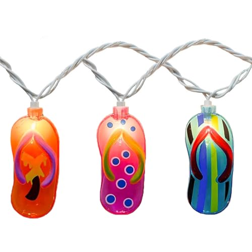 8.5Ft Tropical Beach Themed Decorations Slipper LED String Lights with 10 Colorful Flip Flop, Outdoor Beach Flip Flop String Lights for Summer Camp Tent Wedding Holiday Party Garden Bedroom Decor - style: Tropical Beach