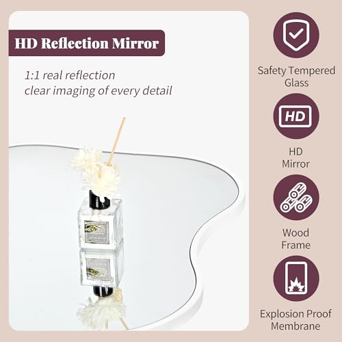 Tanmicoshomy White Irregular Wall Mirror 24x36 Inch, Cloud Shaped Frame Asymmetrical Wavy Mirror with Tempered Glass for Bathroom Bedroom Living Room or Entryway - color: White, size: 36"L x 24"W