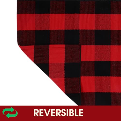 Christmas Red and White Plaid Rug, 24 x 51 Inches Cotton Hand-Woven Layered Door Mat for Front Porch, Entryway, Outdoor Holiday Decor, Washable Buffalo Check Rug for Home, Patio, Kitchen - color: Red & Black Plaid, size: 2' x 4'3" (Rectangular)