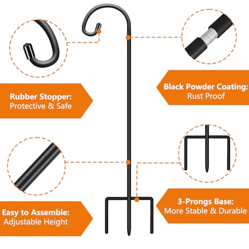Gtongoko 32 Inch Shepherd Hooks for Outdoor 8 Pack, Adjustable Garden Hooks for Hanging Plants, Lanterns, Solar Lights, Mason Jars & Wedding Decor, Matte Black Decorative Shepherd’s Hooks - size: 32 Inch, style: 8 Pack